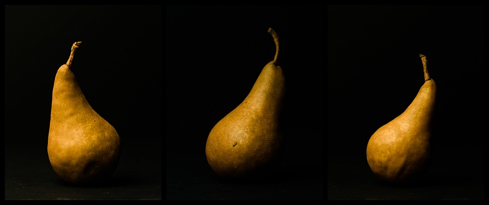 three brown pears in a row