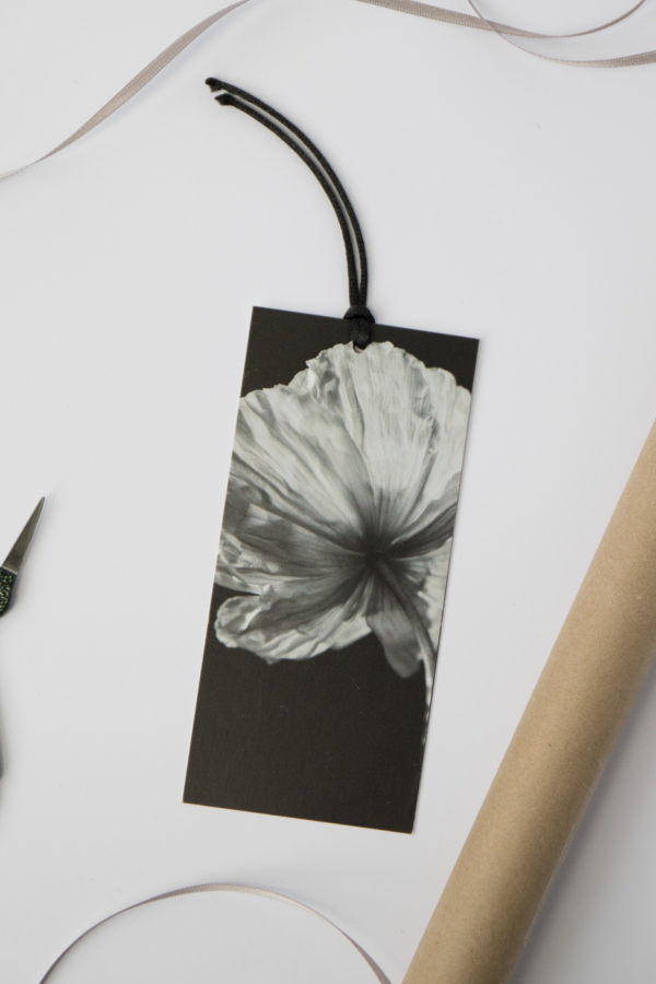 black and white photography poppy gift tag